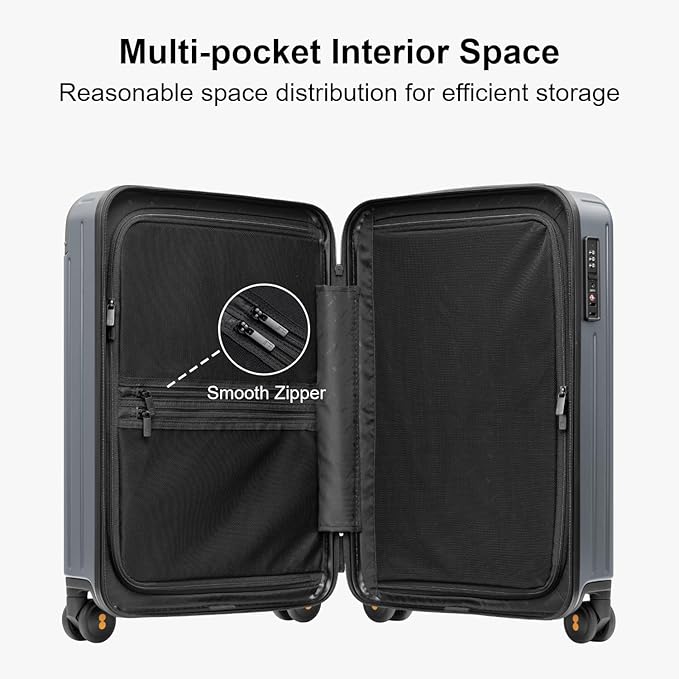LEVEL8 Carry on Luggage Airline Approved, Hardshell Suitcases with Spinner Wheels, Lightweight PC Luggage, 20 inch, Gray