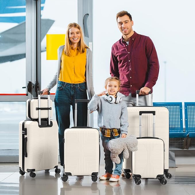 Karl home Luggage Sets 4 Piece, PP Hard Case Suitcase Set with Built-in Lock Spinner Wheels, Lightweight Durable Carry on Luggage for Business Travel - White (16/20/24/28")