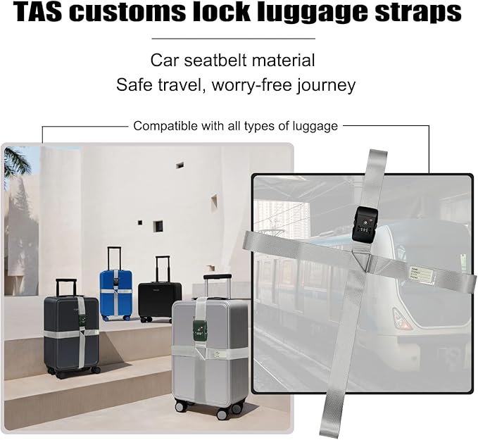 Luggage Straps TAS,Travel Strap with Name tag,Easy to Identify,Luggage Straps TSA Approved with Lock,Combination Luggage Lock with Adjustable Length,Compatible with 20-34 inch Luggage(Grey 1 Pack)