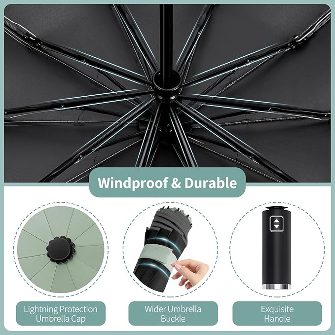 Seniny Inverted Travel Umbrella, Automatic Umbrellas for Rain, Windproof Compact Umbrella with Reflective Stripe, Folding UV Umbrella Sun Umbrella, Portable Large Umbrella for Backpack, Lightweight
