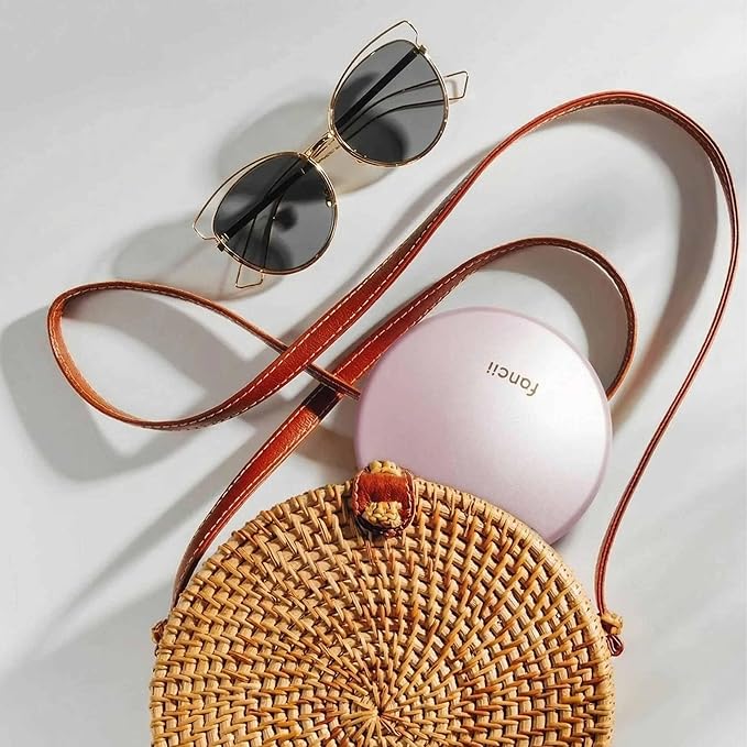 Fancii Taylor LED Lighted Travel Makeup Mirror, Rechargeable with 10x/1x Magnifying & 3 Light Settings - Compact, Portable, Large 5” Wide Hand Mirror for Handbag and Purses (Rose Gold)