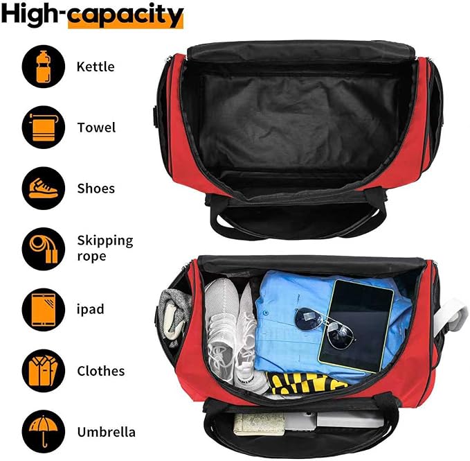 Gym Duffle Bag for Women - 55L Red Large Duffel Bags for Sports, Workout, Traveling, Durable Heavy Duty Duffel Gear Bag