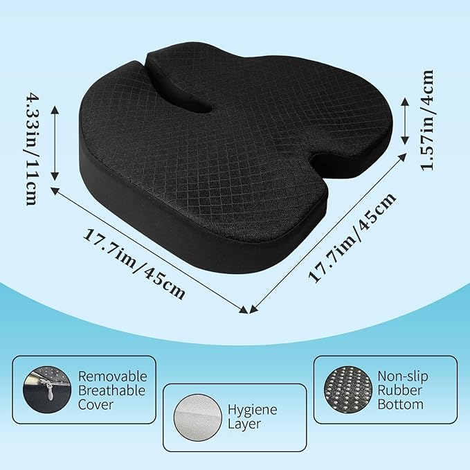 Car Seat Cushion for Long Sitting - X Large Premium Gel & Memory Foam Office Chair Cushion for Back,Sciatica,Coccyx,Tailbone Pain Relief, Driver Pillow for Auto, Gaming,Desk, Wheelchair,Truck (Black)