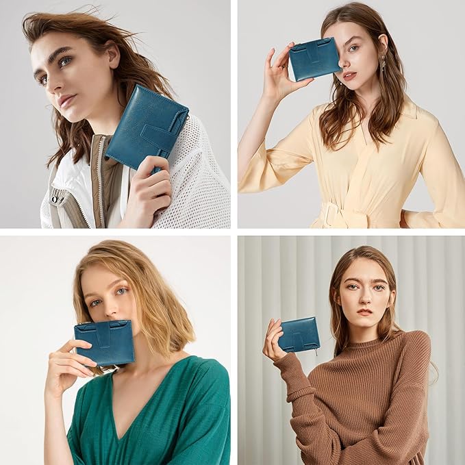 Airkit Small Wallet Women RFID Blocking Soft Leather Bifold Compact Card Holder Wallet for Women with Zipper Coin Pocket 4 ID Window