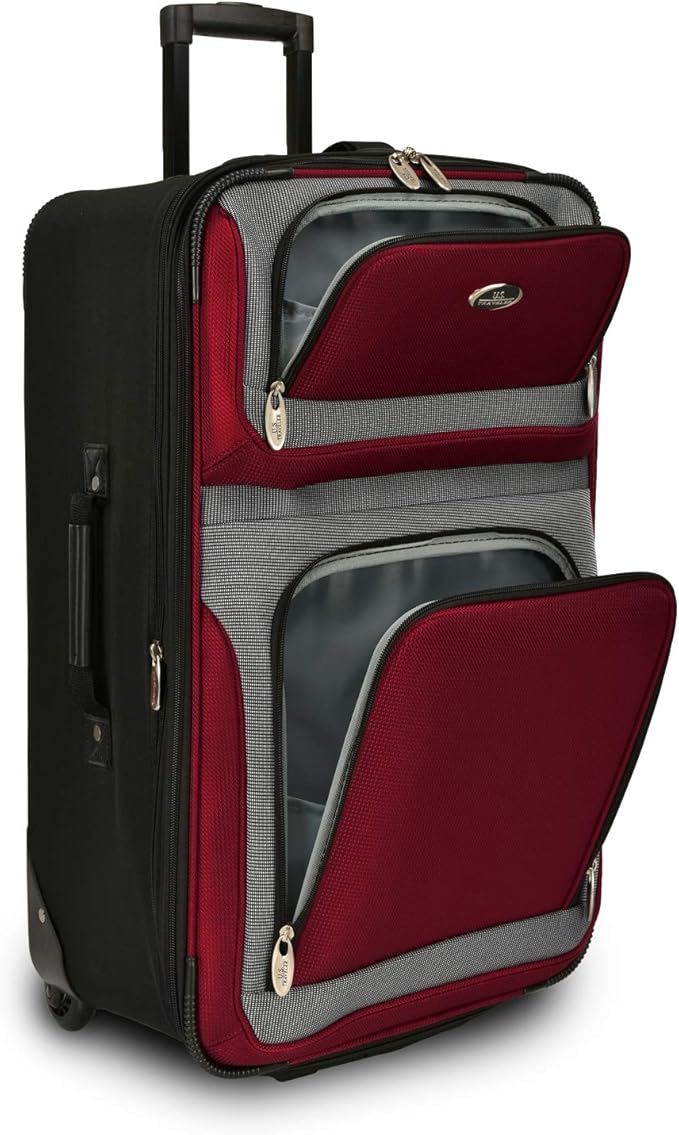 U.S. Traveler New Yorker Lightweight Expandable Rolling Luggage, Red/Gray, 4-Piece Set
