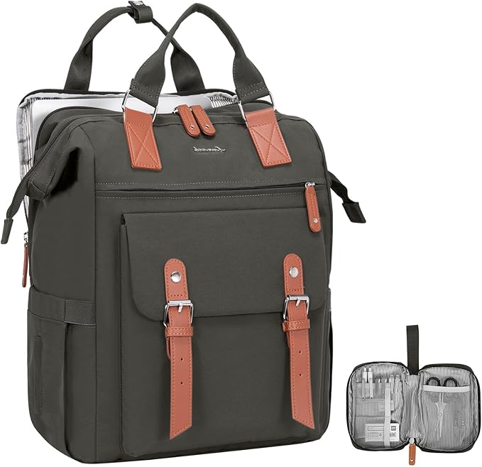 LOVEVOOK Laptop Backpack, Travel Bag with 17.3 inch Laptop Compartment, Water Resistant Teacher Nurse Doctor Work Bag, Anti-theft Daypack, Dark Grey Brown