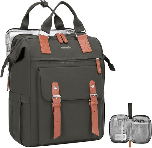 LOVEVOOK Laptop Backpack, Travel Bag with 17.3 inch Laptop Compartment, Water Resistant Teacher Nurse Doctor Work Bag, Anti-theft Daypack, Dark Grey Brown