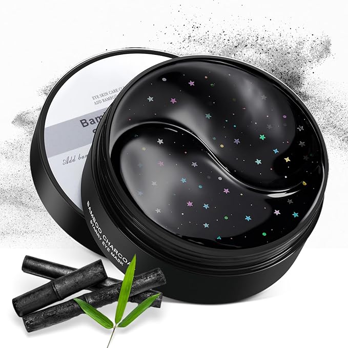 Eye Mask - 30 Pairs Bamboo Charcoal Under Eye Patches Skin Care Products - Eye Masks Skincare for Dark Circles and Puffiness, Reduce Wrinkles, Eye Bags and Fine Lines, for Women and Man - Black