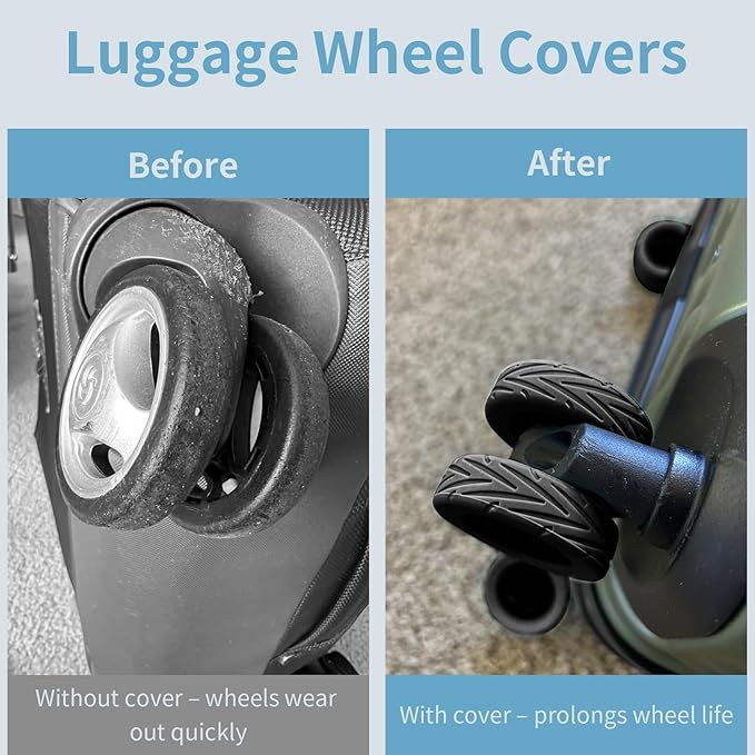 10Pcs Luggage Wheel Covers Silicone Silent Suitcase Protector for Luggage Office Chair Caste Upgraded Wear-Resistant Anti-Noise Shock Absorption Suitcase Wheel Covers Accessories Black