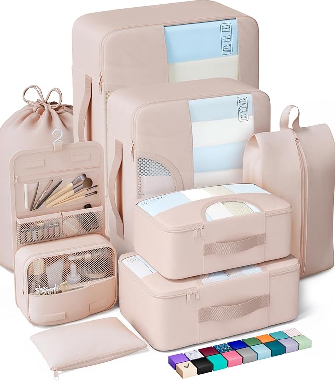 Veken 8 Set Packing Cubes, Cruise Ship Travel Essentials Accessories for Beach Vacation, Personalized Gifts for Women Mom Her, Suitcase Organizer Bags for Luggage with Hanging Toiletry Bag
