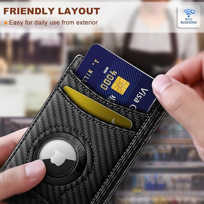 BULLIANT Men Airtag Wallet,Slim Wallet Money Clip Card Holder Magnetic Closure 12 Cards in Front Pocket RFID Blocking