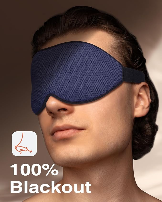 MABAO Sleep Mask for Side Sleeper, Eye Mask for Sleeping Women Men, 3D Contoured Cup No Eye Pressure 100% Light Blocking Sleeping Mask with Adjustable Strap Night Blindfold Flight, Travel, Nap, Blue