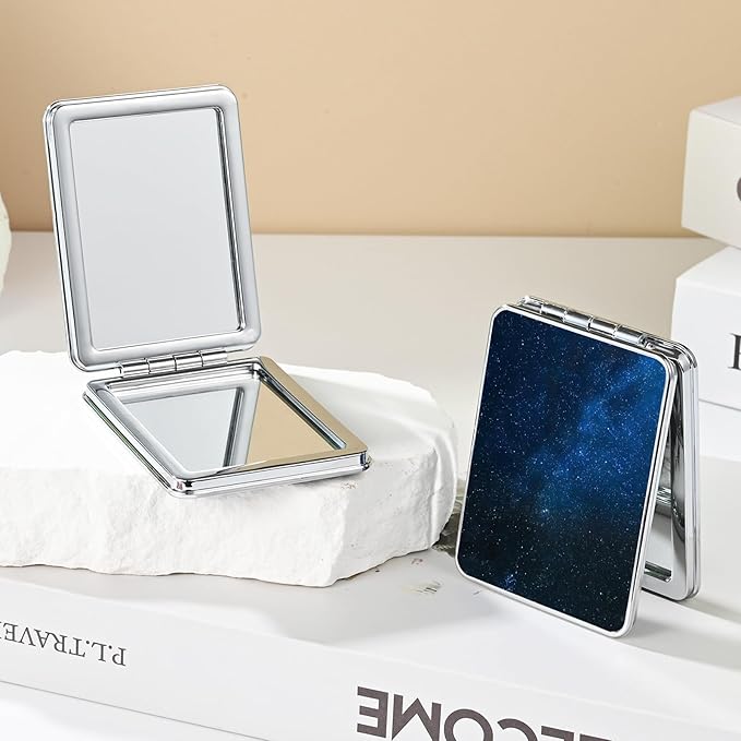 Pocket Mirror, Small Travel Mirror with Magnification, Portable Double-Sided Magnifying Cosmetic Mirror for Daily (Star)