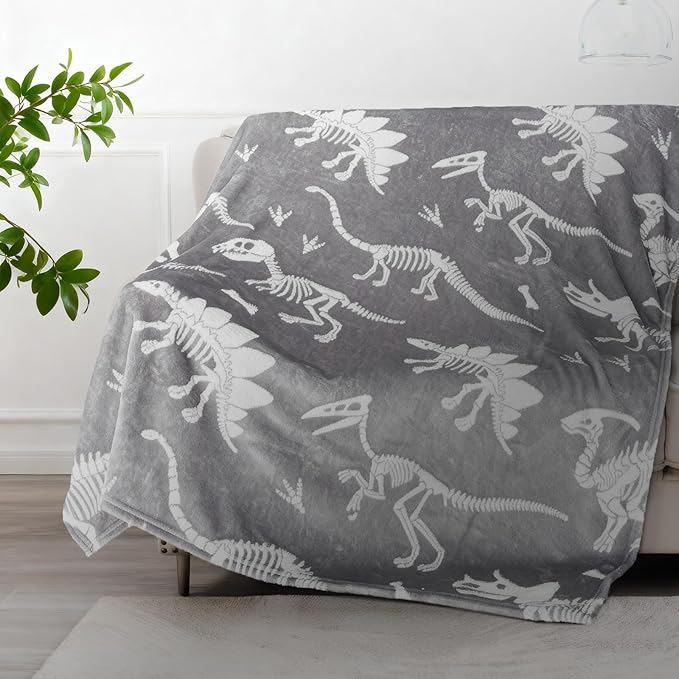 TEHALK Dinosaur Glow in The Dark Blanket for Boys/Girls/Toddler/Baby, Dinosaur Toys for Boy Age 3-12, Cute Funny Kids Throw Blanket for Birthday/Gifts 50"x 60"