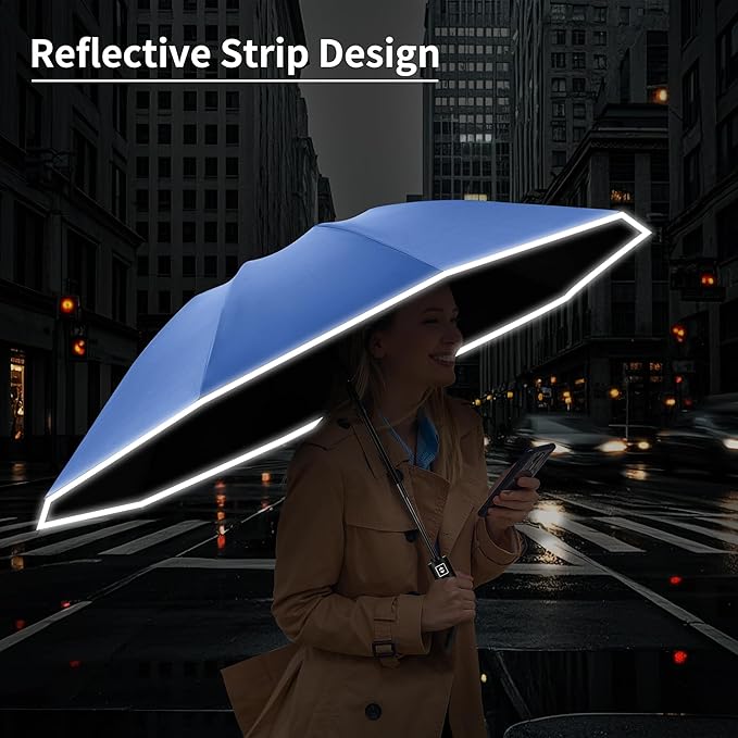 Seniny Inverted Travel Umbrella, Automatic Umbrellas for Rain, Windproof Compact Umbrella with Reflective Stripe, Folding UV Umbrella Sun Umbrella, Portable Large Umbrella for Backpack, Lightweight