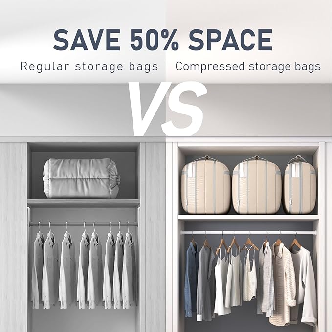 DIMJ Large Compression Comforter Storage Bag with Carry Handls, 100L Washable Blanket Storage Packing Totes, Space Saving Containers For Pillow, Clothes, Bedding, 4 PCS