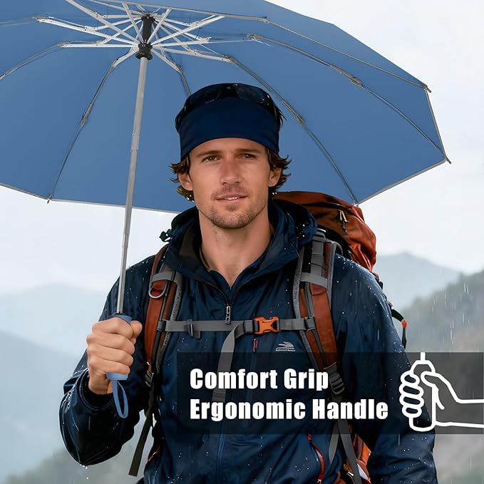 Fogkey Large Windproof Travel Umbrella, Portable Reverse Folding Car Umbrella, Compact Inverted Design with Waterproof Canopy, Automatic, 10 Durable Ribs, 45.6/13 Inch, Fits Backpack