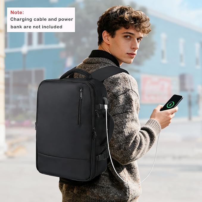 TANTOMI Small Travel Backpack for Women Men, 15.6 Inch Laptop Backpack Flight Approved, Carry-On Bags with USB Charging Port & Shoe Pouch, Casual Daypack on Airplane for Weekender Work Business, Black