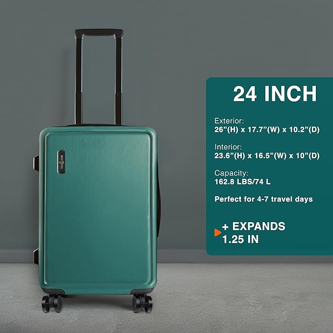 24 Inch Luggage with Spinner Wheels, Hard Shell Suitcase with TSA Locks for Luggage, Travel Large Suitcase, Expandable Hard Shell Suitcases, Green