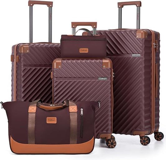 Luggage Sets 5 Piece with TSA Lock Spinner Wheels, Unisex Hard Case ABS Suitcase Set, Hardshell Lightweight Waterproof Travel Hardside Suitcases with Wheels for Women Men, Burgundy