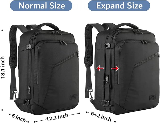 MATEIN Mens Travel Backpack, 27L Lightweight Carry on Backpack for Women, Expandable Business Backpacks, Waterproof Hiking Daypack for Outdoor Sports Rucksack Casual Daypack, Travel Essential, Black