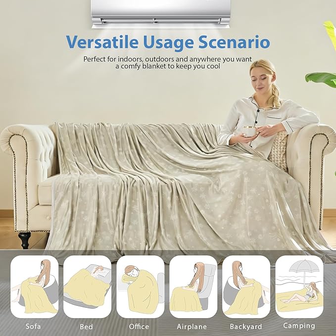 OIGAE Cooling Blanket for Hot Sleepers - Soft & Lightweight Summer Cold Blanket for Night Sweats | Perfect for Bed, Couch, Sofa (Dune, Twin 60'' x 80'')