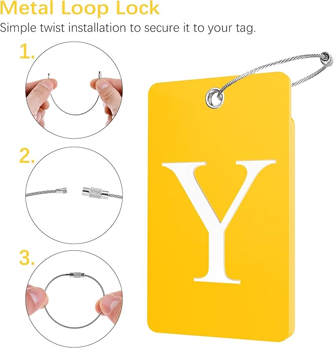 Gostwo 2 Pack Luggage Tags for Suitcases, 26 Initial Letter Travel Luggage Baggage Identification Labels ID Tag Fully Bendable Tags with Stainless Steel Loop (Yellow) (Letter Y)