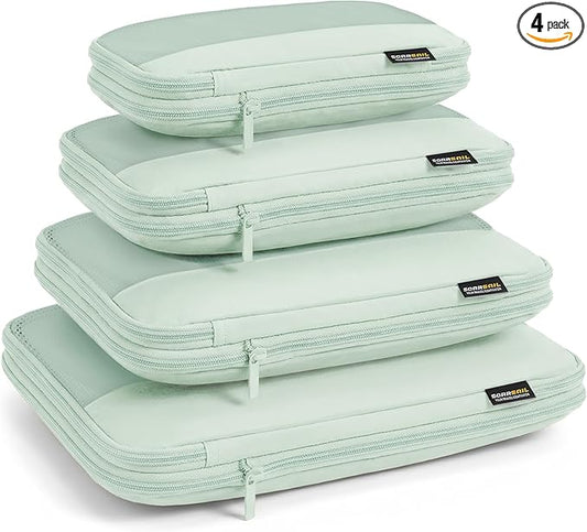 4 Piece Compression Packing Cubes for 3–7 Day Travel, Lightweight Travel Organizers with Breathable Mesh, Double-Zipper Packing Cubes for Carry-On & Suitcases (Light Green)