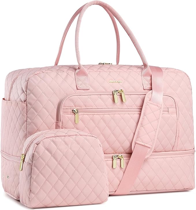Large Women Travel Duffle Bag - Carry on Overnight Bag Weekend Travel Duffel Tote Bag Yoga Gym Bag with Wet Pocket Toiletry Weekender Overnight Bag for Travel Business Trips Sports Hospital Pink