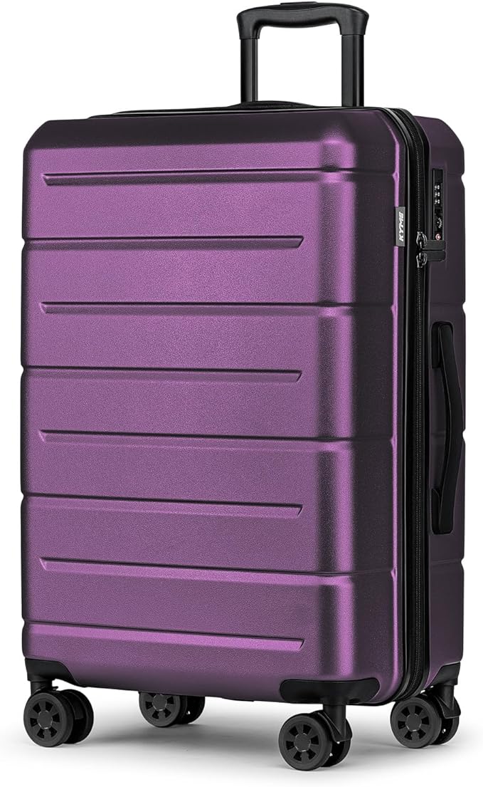 KYME 24 Inch Luggage TSA Approved Hardshell Suitcases with Spinner Wheels Durable PC+ABS Medium Checked Travel Luggage for Women Men Dark Purple