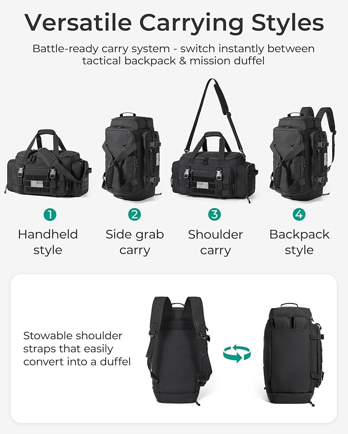 BAGSMART 4-IN-1 Gym Bag for Women Men, TSA Lightweight Duffle Bag for Travel with Shoe Compartment & Wet Pocket, 22L/30L/38L Tactical Backpack with 40oz Water Bottle Holder