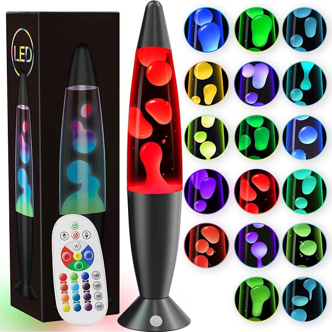 Large LED Liquid Motion Lamps 17 Colors Changing Lamp 16 Inch with Remote for Boy Girl Room Decor Red