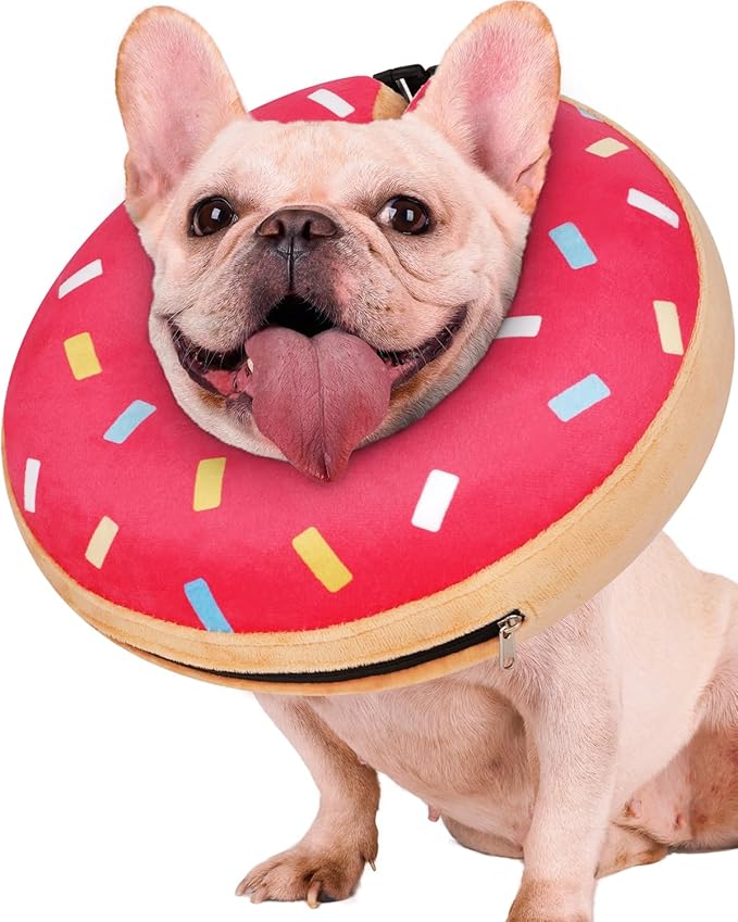 Inflatable Dog Pillow Cone Collar After Surgery, Donut Soft Neck Cone for Chihuahua Pomeranian Small Dogs, etc, Recovery E Collar to Stop Licking Pink Donut