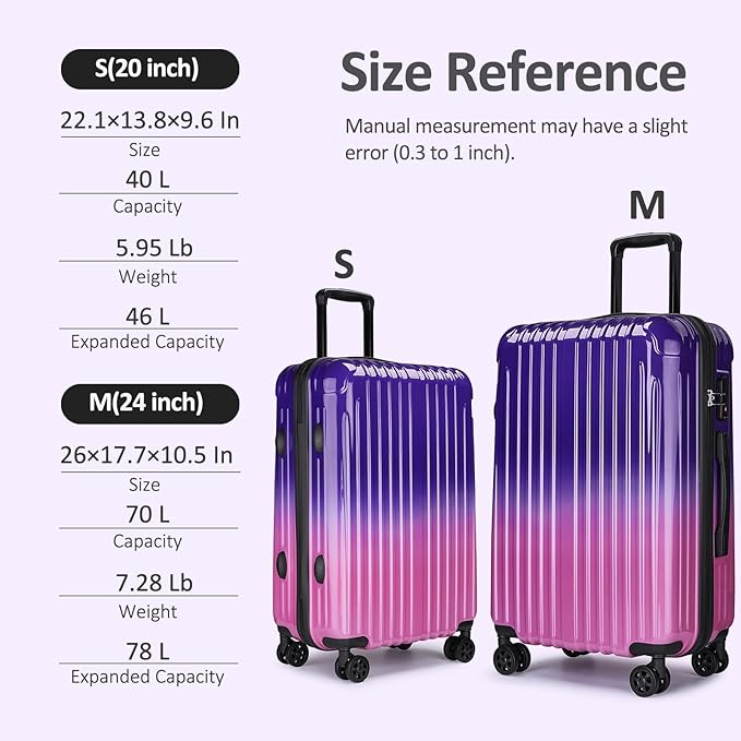 Carry on 20inch Luggage with Spinner Wheels, Lightweight PC+ABS Hard Shell Suitcases, Expandbale Storage & TSA Aprovel Lock