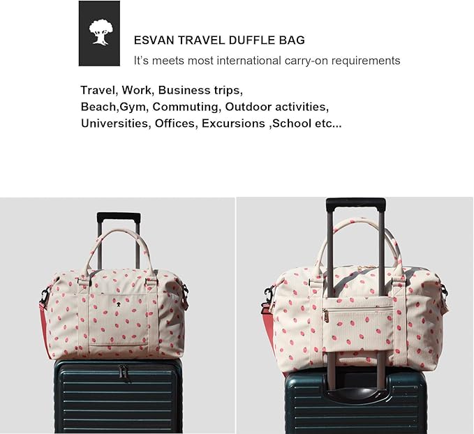 ESVAN Travel Tote Duffel Gym Bag,Weekender Overnight Carry-on Tote Crossbody Bag with Wet Pocket and Trolley Sleeve Upgraded