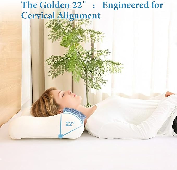 Cervical Neck Pillow for Pain Relief, Odorless Memory Foam Pillow with Cooling Cover & Dual Height, Ergonomic Contour for Neck & Shoulder Support, for Side, Back & Stomach Sleepers