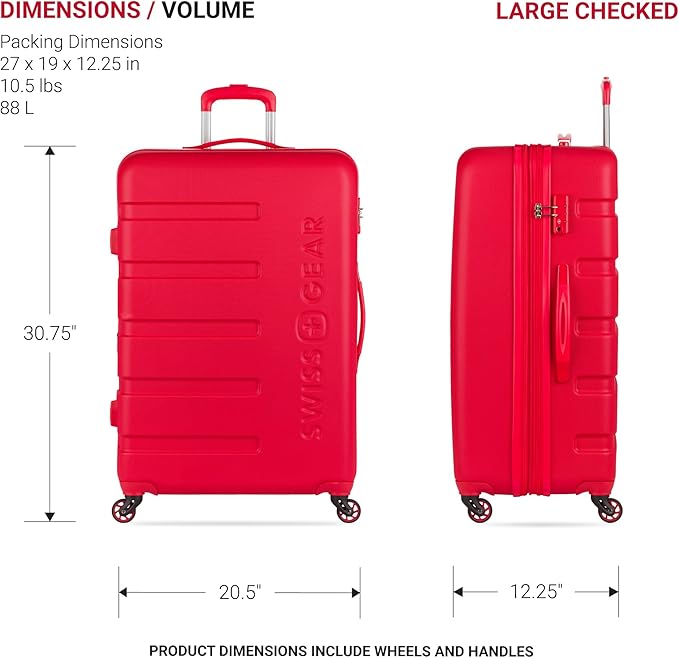 SwissGear 7366 Signature Hardside Expandable Luggage with Spinner Wheels, TSA Lock, Cup-Holder, Red, 2-Piece Set (19/27)