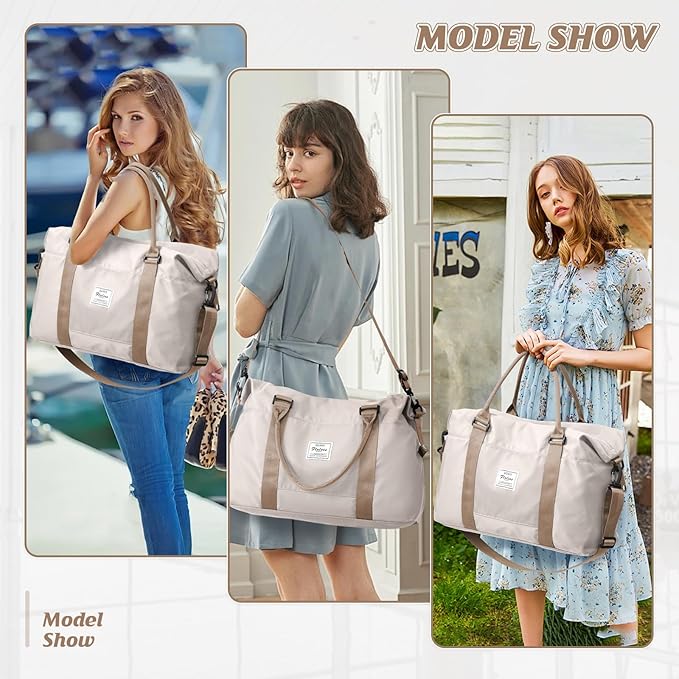 BJLFS Sports Duffel Bags for Women Beige Weekender Travel Totes Bag for Airplane, Cute Sports Gym Dance Overnight Luggage Bag with Wet Pocket, Carry On Hospital Bag for Labor and Delivery