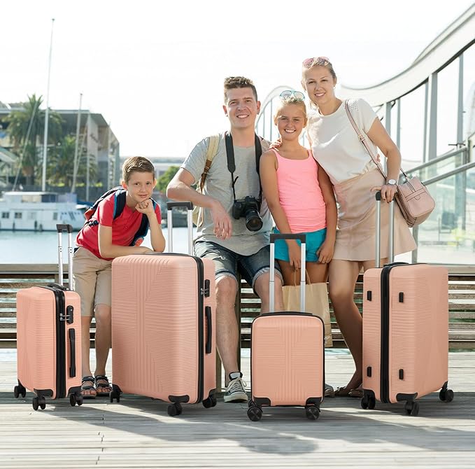 Karl home Luggage Sets 4 Piece, PP Hard Case Suitcase Set with Built-in Lock Spinner Wheels, Lightweight Durable Carry on Luggage for Business Travel - Light Pink (16/20/24/28")