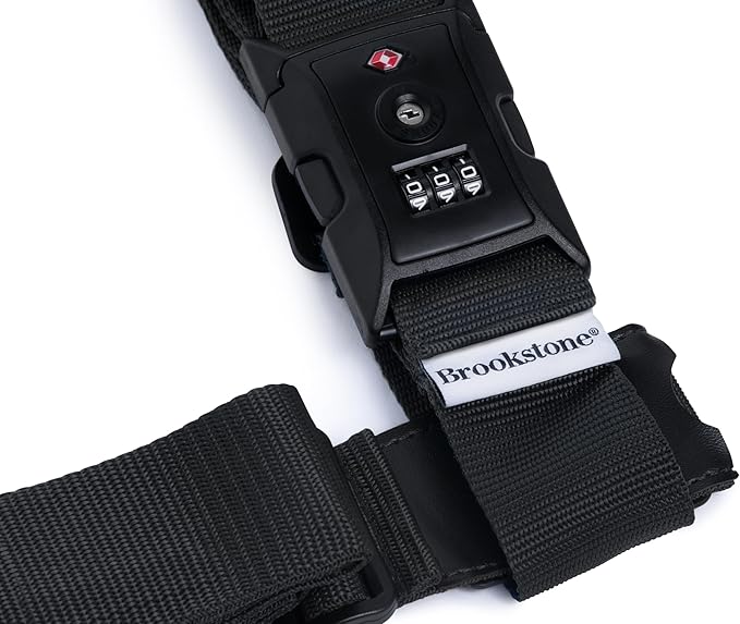 Brookstone Luggage Strap - 2-in-1 TSA-Approved Expandable Luggage Straps for Suitcases with Keyless 3-Digit Combination Lock, Size One Size, Black