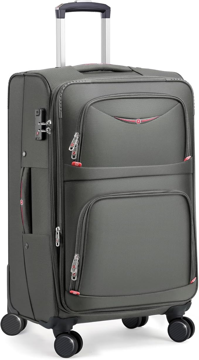 Softside Expandable Luggage with 4 Spinner Wheels, Durable Checked-Luggage Suitcase (Gray, 25-Inch)