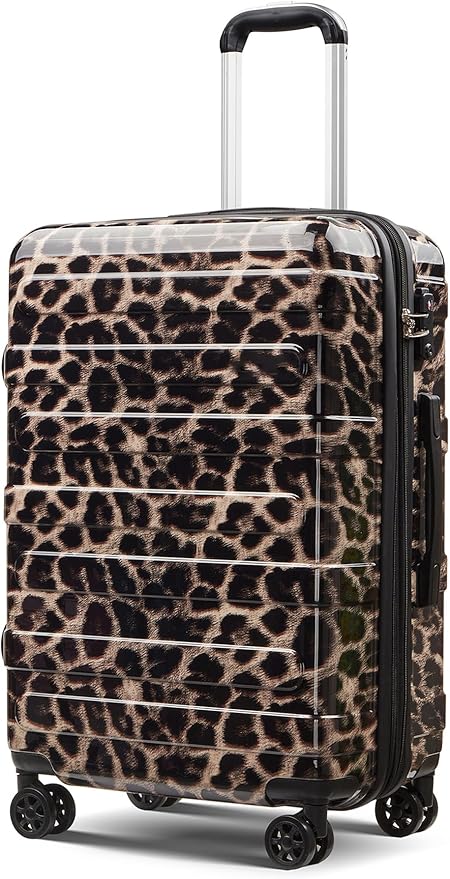 Tolino Carry on Luggage 22x14x9 Airline Approved-20 Inch Hardside Suitcase with Wheels TSA Lock, PC+ABS Lightweight Carry on Suitcases for Women and Men Cheetah Print