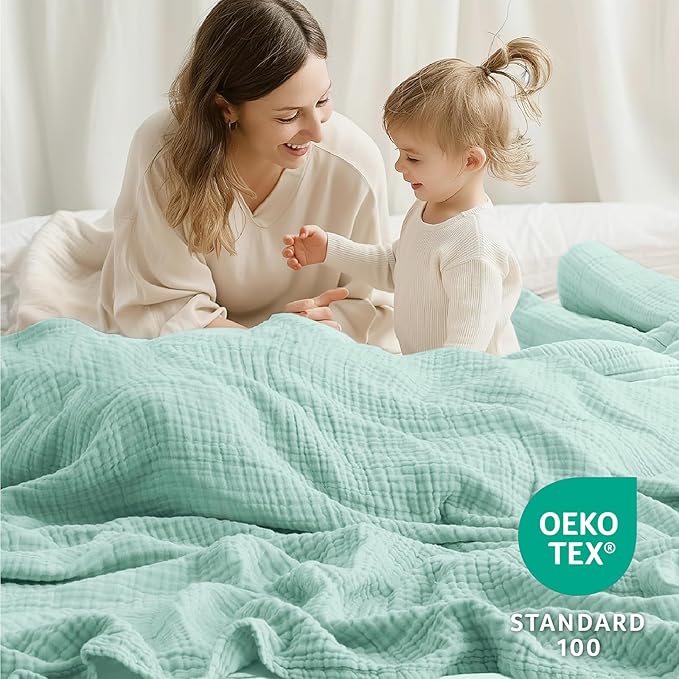 100% Cotton Muslin Blanket King 108" x 90", Breathable and Lightweight Cotton Throw Blanket for Bed, Soft Cooling Summer Gauze Blanket for Adults All Season, Mint