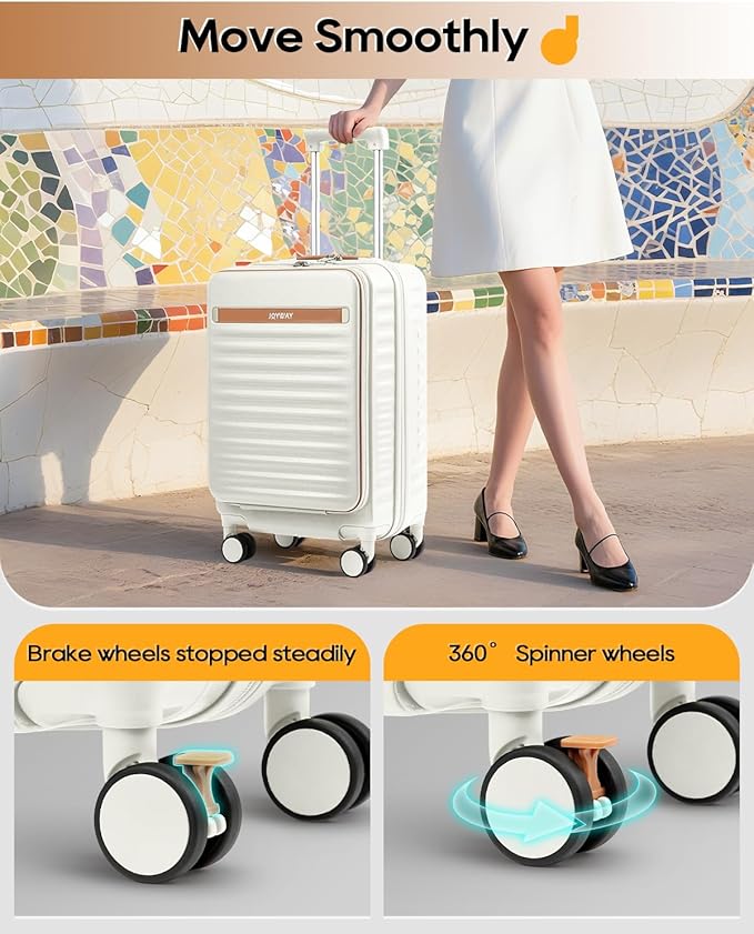 Joyway Carry on Luggage Airline Approved with Front Compartment and Cup Holder, 20 Inch Hard Shell Carry-on Suitcase with Spinner Wheels and TSA Lock for Women Men