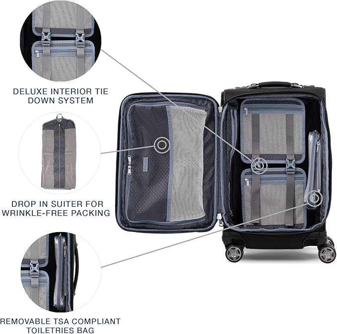 Travelpro Platinum Elite Softside Expandable Carry on Luggage, 8 Wheel Spinner Suitcase, USB Port, Suiter, Men and Women, Shadow Black, Carry On 21-Inch