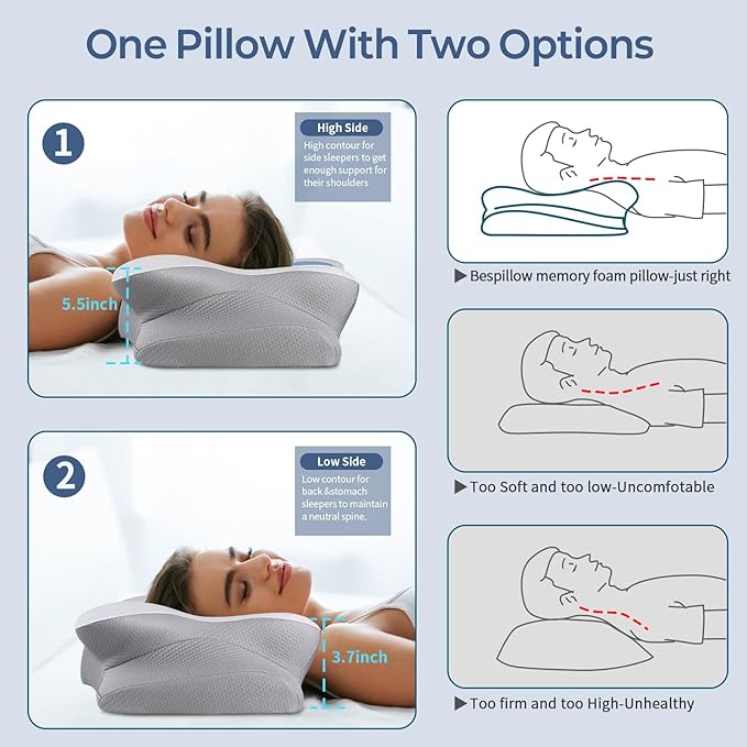 Cervical Neck Pillow for Pain Relief - Ergonomic Pillow Side Sleeper Pillow for Sleeping, Orthopedic Memory Foam Pillow for Neck Support, Contour Cervical Pillow Bed Pillow for Back Stomach Sleepers
