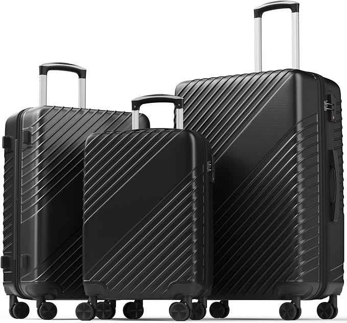 Luggage Sets 3 Piece, ABS Hardside Suitcase Set (20/24/28) with Spinner Wheels, TSA Security Lock, Airline-Approved Carry-On & Lightweight Large Checked Luggage for Business, Travel, Family Vacations