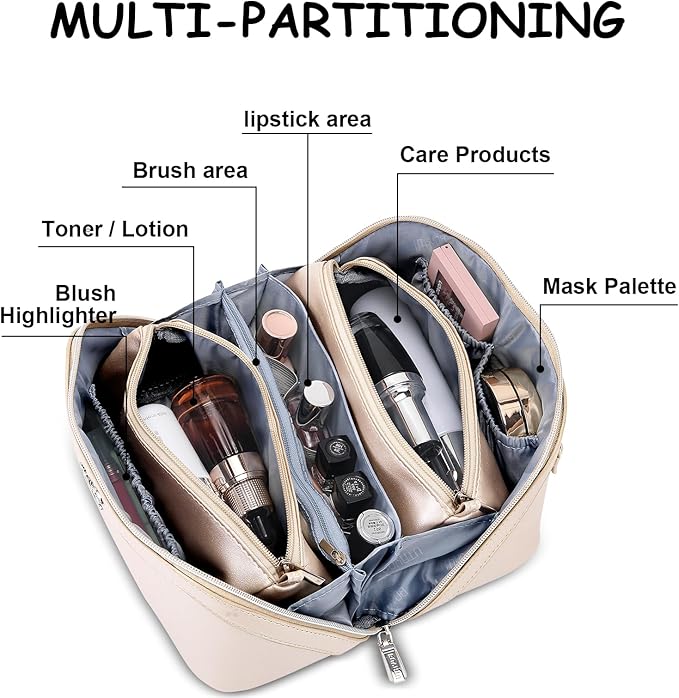 BOYATU Travel Makeup Bag Organizer Cosmetic Bag: 3 Pcs Set Make up Bags for Women with Handle - Waterproof Vegan Leather Toiletry Bags Travel Essentials Pouch with Compartments (C-03-Sliver)