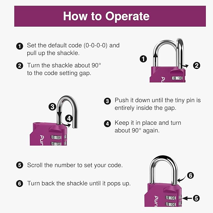 Puroma 2 Pack Combination Lock for Locker 4 Digit Outdoor Waterproof Padlock for School, Gym, Sports, Fence, Toolbox, Gate, Case, Outdoor, Hasp Storage, Cabinets (Red-Violet)