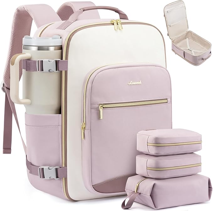 LOVEVOOK 50L Large Travel Backpack for Women, Carry on Backpack Airline Approved, Waterproof Travel Essentials fits 18" Laptop, TSA Personal Item Travels Bag Sports Backpack with 3 Packing Cubes